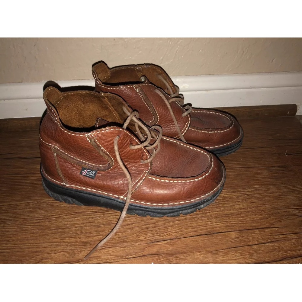 Vintage Justin Boots Womens/Childs, Brown Lace Up Work Boots,Size 5.5 M L0984